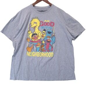 Sesame Street All Good In The Neighborhood Mens 2XL Gray Graphic T-Shirt Retro